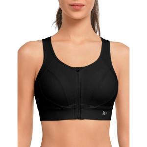 imageYvette Front Closure Sports Bras for Women High Support Large Bust Supportive Racerback Sports Bra for RunningBlack