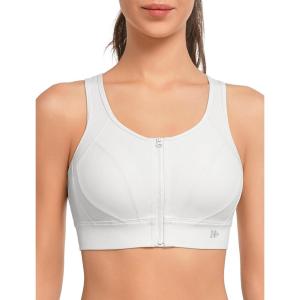 imageYvette Front Closure Sports Bras for Women High Support Large Bust Supportive Racerback Sports Bra for RunningWhite