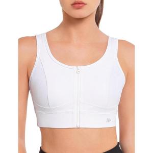 imageYvette Front Closure Supportive Sports Bras for Women High Impact Plus Size Sports Bra Full Support Running WorkoutWhite