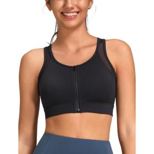 imageYvette Front Zip Sports Bras for Women High Impact Mesh Racerback Full Support Sports Bra Plus Size for RunningBlack