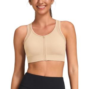 imageYvette Front Zip Sports Bras for Women High Impact Mesh Racerback Full Support Sports Bra Plus Size for RunningPink