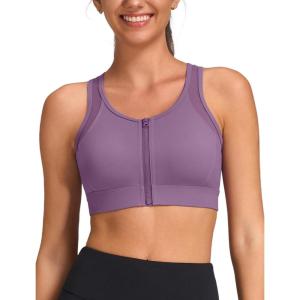 imageYvette Front Zip Sports Bras for Women High Impact Mesh Racerback Full Support Sports Bra Plus Size for RunningPurple