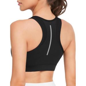 imageYvette Front Zipper Sports Bras for Women High Support Color Blocking Plus Size Sports Bra High Impact for Running WorkoutBlack