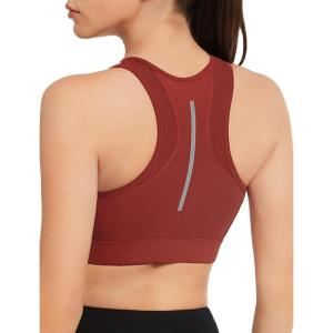 imageYvette Front Zipper Sports Bras for Women High Support Color Blocking Plus Size Sports Bra High Impact for Running WorkoutBrick Red