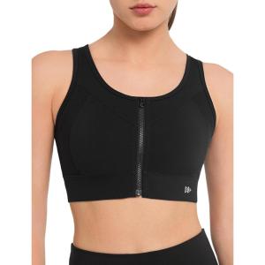 imageYvette Front Zipper Sports Bras for Women High Support Large Bust Mesh Racerback Sports Bra High Impact Running WorkoutBlack