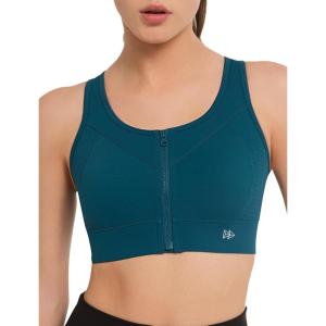 imageYvette Front Zipper Sports Bras for Women High Support Large Bust Mesh Racerback Sports Bra High Impact Running WorkoutDark Blue