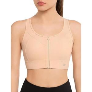 imageYvette Front Zipper Sports Bras for Women High Support Large Bust Mesh Racerback Sports Bra High Impact Running WorkoutWater Pink