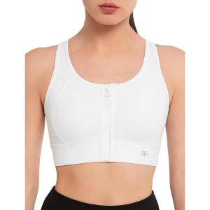 imageYvette Front Zipper Sports Bras for Women High Support Large Bust Mesh Racerback Sports Bra High Impact Running WorkoutWhite