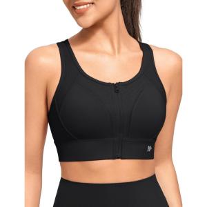 imageYvette High Impact Front Closure Sports Bras for Women Plus Size Racerback Running Sports Bra with HollowOut DesignBlack