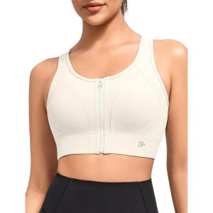 imageYvette High Impact Front Closure Sports Bras for Women Plus Size Racerback Running Sports Bra with HollowOut DesignIvory