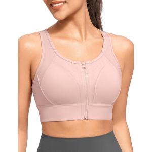 imageYvette High Impact Front Closure Sports Bras for Women Plus Size Racerback Running Sports Bra with HollowOut DesignPink