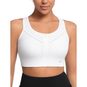 imageYvette High Impact Sports Bras for Women with Front Zipper Full Support Racerback Sports Bra Plus Size for Running GymWhite
