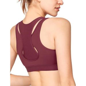 imageYvette High Support Sports Bras for Women Double Deck Straps High Impact Mesh Zip Front Sports Bra for RunningBurgundy