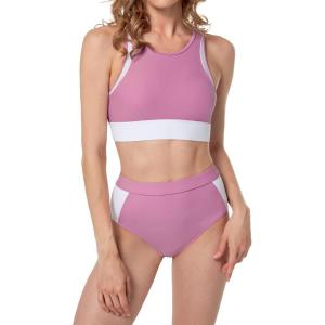 imageYvette Womens Sporty Bikini Sets High Waisted Two Piece Swimsuits Color Block Racerback Modest Bathing SuitsPink