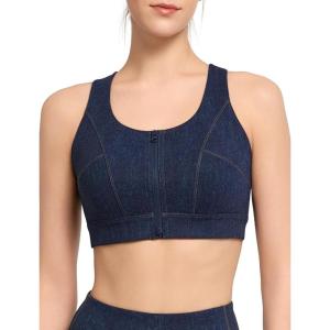 imageYvette Zip Front Sports Bras for Women High Impact Racerback Sports Bra Full Support No Bounce for Large BreastsBlue