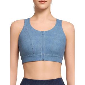 imageYvette Zip Front Sports Bras for Women High Impact Racerback Sports Bra Full Support No Bounce for Large BreastsLight Blue