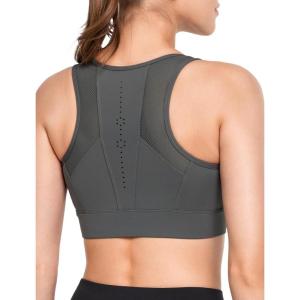 imageYvette Zip Front Sports Bras for Women High Impact Supportive Large Bust Bras for RunningGrey