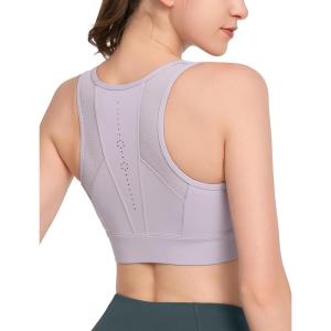 imageYvette Zip Front Sports Bras for Women High Impact Supportive Large Bust Bras for RunningPurple