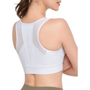 imageYvette Zip Front Sports Bras for Women High Impact Supportive Large Bust Bras for RunningWhite