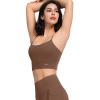 imageYvette Adjustable Yoga Sports Bras for Women Light Support Padded Wireless Spaghetti Strap Bra with Removable PadBrown