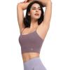 imageYvette Adjustable Yoga Sports Bras for Women Light Support Padded Wireless Spaghetti Strap Bra with Removable PadPurple