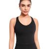 imageYvette Longline Yoga Sports Bra Crisscross Back Thin Straps Removable Padding Full Coverage Workout Tank TopBlack