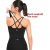 imageYvette Longline Yoga Sports Bra Crisscross Back Thin Straps Removable Padding Full Coverage Workout Tank TopBlack