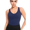 imageYvette Longline Yoga Sports Bra Crisscross Back Thin Straps Removable Padding Full Coverage Workout Tank TopBlue