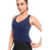 imageYvette Longline Yoga Sports Bra Crisscross Back Thin Straps Removable Padding Full Coverage Workout Tank TopBlue