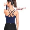 imageYvette Longline Yoga Sports Bra Crisscross Back Thin Straps Removable Padding Full Coverage Workout Tank TopBlue