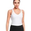 imageYvette Longline Yoga Sports Bra Crisscross Back Thin Straps Removable Padding Full Coverage Workout Tank TopWhite