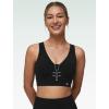 imageYvette V Neck Criss Cross Back Yoga Sports Bra Women Wide Straps Light Support Removable Padding Workout Tank TopBlack