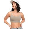 imageYvette Y Back Yoga Bras for Women Low Impact Spaghetti Thin Strap Workout Top with Removable PadsLight Brown