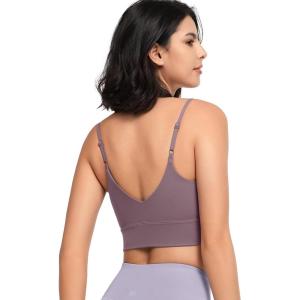 imageYvette Adjustable Yoga Sports Bras for Women Light Support Padded Wireless Spaghetti Strap Bra with Removable PadPurple