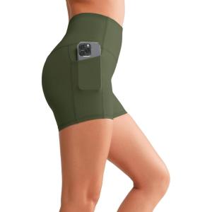 imageYvette Biker Shorts with Pockets for Women 3quot  4quot  6quot  8quot Tummy Control High Waist Running Workout Gym Yoga ShortsGreen