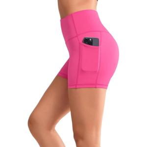 imageYvette Biker Shorts with Pockets for Women 3quot  4quot  6quot  8quot Tummy Control High Waist Running Workout Gym Yoga ShortsRose Red
