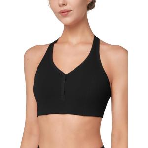 imageYvette Front Clasp Sports Bras for Women Light Impact Cute Soft Comfort Wireless Padded Fitness Workout Padded Yoga Tank TopBlack