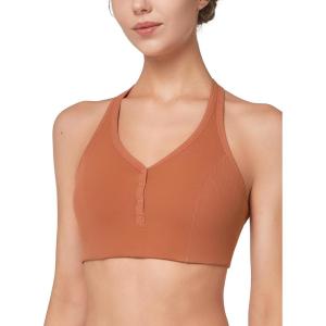 imageYvette Front Clasp Sports Bras for Women Light Impact Cute Soft Comfort Wireless Padded Fitness Workout Padded Yoga Tank TopOrange