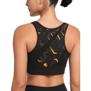 imageYvette Front Zip Sports Bras for Women High Support Racerback High Impact Printed Running Bra for Large BustBlack