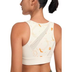 imageYvette Front Zip Sports Bras for Women High Support Racerback High Impact Printed Running Bra for Large BustIvory