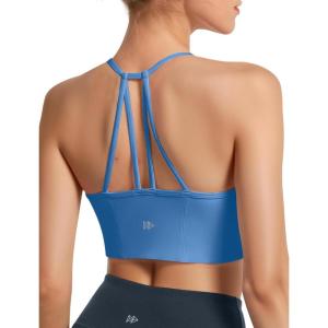 imageYvette Halter Sports Bra for Women Thin Strap Yoga Tops with Removable PadsBlue