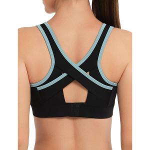 imageYvette High Impact Sports Bras for Women Large Bust Crossed Back Color Blocking Supportive Sports Bra Plus Size RunningBlack