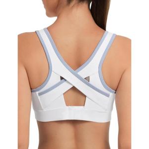 imageYvette High Impact Sports Bras for Women Large Bust Crossed Back Color Blocking Supportive Sports Bra Plus Size RunningWhite