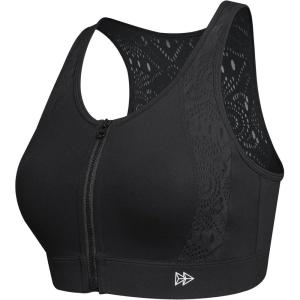 imageYvette Lace Front Zip Sports Bras for Women High Impact Running Bras for Large BustBlack