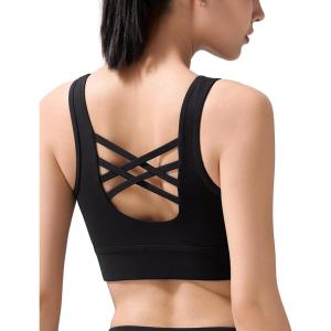 imageYvette Womens Cross Back Sports Bras UNeck Yoga Bra with Wide Straps ampamp Fixed Pads for Workout GymBlack