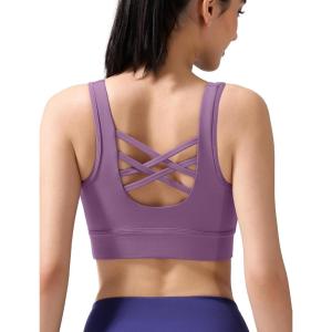 imageYvette Womens Cross Back Sports Bras UNeck Yoga Bra with Wide Straps ampamp Fixed Pads for Workout GymGrape Purple