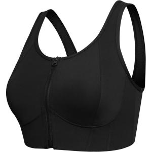 imageYvette Womens High Support Sports Bras for Running Front Zipper U Back DesignBlack