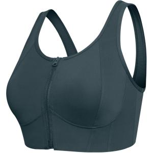 imageYvette Womens High Support Sports Bras for Running Front Zipper U Back DesignHaze Blue