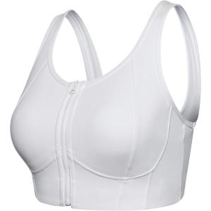 imageYvette Womens High Support Sports Bras for Running Front Zipper U Back DesignWhite