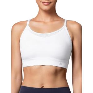 imageYvette Womens Lightweight Sports Bra 3D Fixed Cup  Mesh Yoga Workout Top with Spaghetti StrapWhite